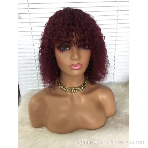 Curly Human Hair  Wigs With Bangs Non Lace  Human Hair Wig With Bangs For Black Women Brazilian Cheap Human Hair Wig